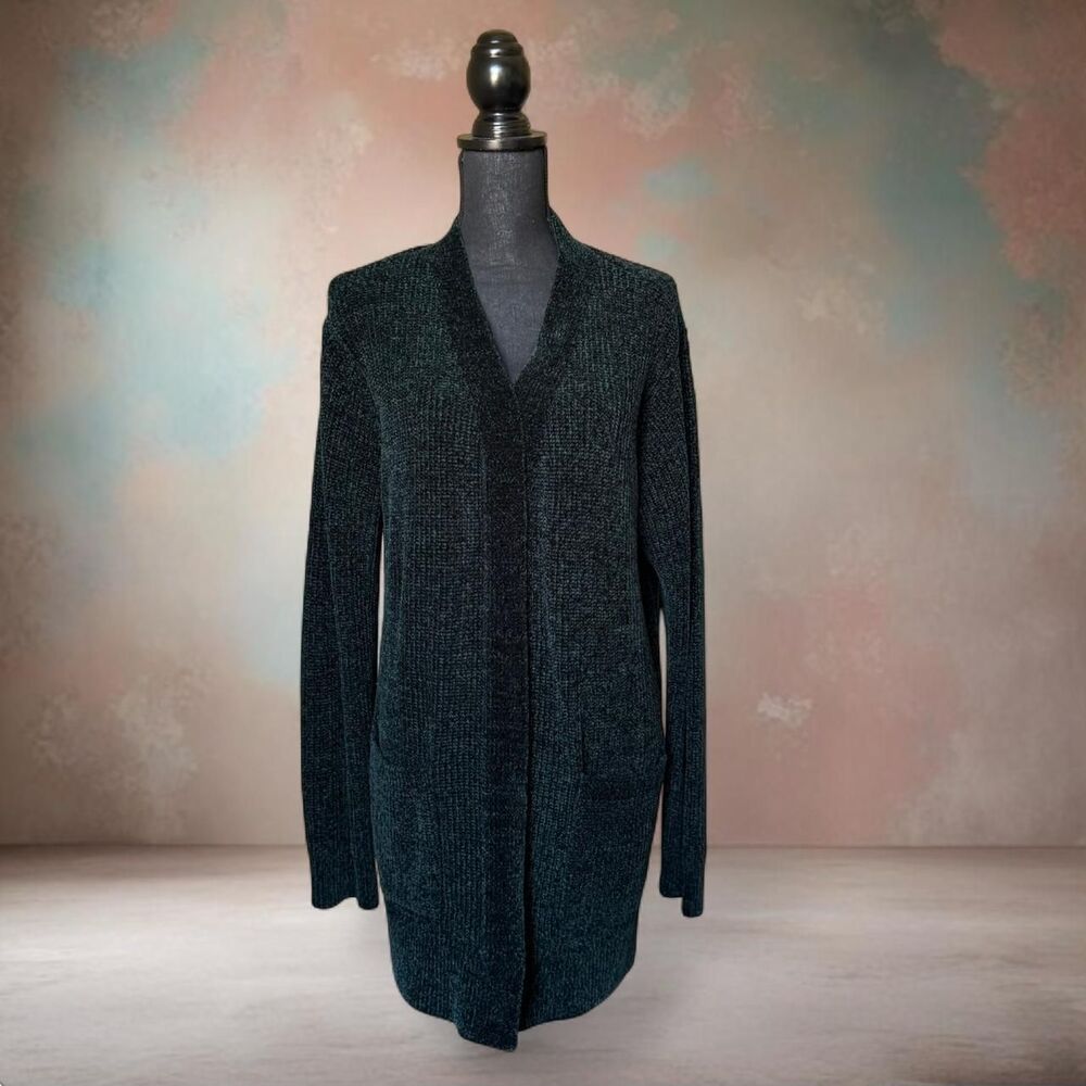 Matty M Women's Cardigan Size XL Dark Green Chenille Cozy Cold Weather Basic